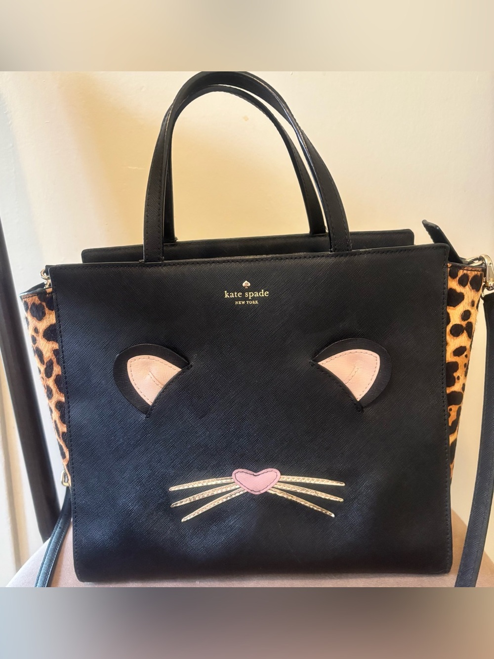 Kate Spade Leopard Hayden Run Wild Black Satchel Purse Cat Face 2021